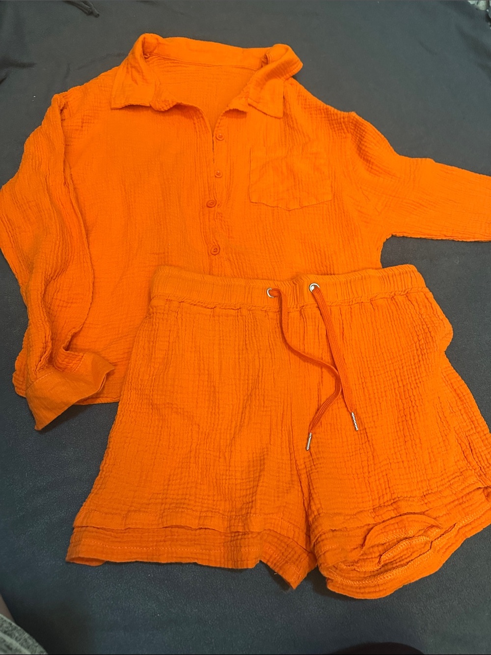 Women’s small medium orange gauze  Orange Drawstring Cotton Shorts
